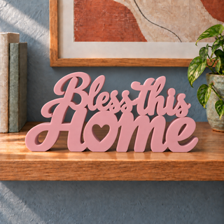 Bless This Home desk letters in Sakura Pink