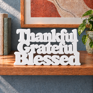 Thankful Grateful Blessed desk letters in White