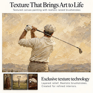 Close-up of the raised brushstroke texture on the Classic Golf golf painting