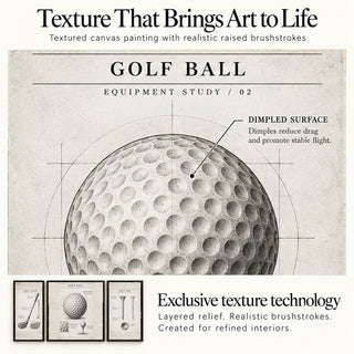Close-up of the raised brushstroke texture on the Vintage Golf Studies golf painting