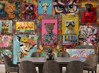 Funky Animal Pop Art Collage Wall Mural – Maximalist Modern Wall Décor (PATCH028)