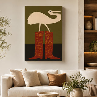 Heron Boots Wall Art | Modern Eclectic Decor, HD Canvas Print, Ready to Hang. (MOWA80)