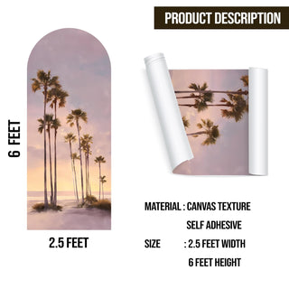 Palm Tree Sunset Arch Wall Mural – Peel & Stick Tropical Beach Wallpaper – Waterproof Self Adhesive Canvas Texture for Bedroom, Living Room & Entryway, 6ft x 2.5ft (VDWS04)