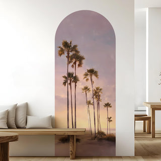 Palm Tree Sunset Arch Wall Mural – Peel & Stick Tropical Beach Wallpaper – Waterproof Self Adhesive Canvas Texture for Bedroom, Living Room & Entryway, 6ft x 2.5ft (VDWS04)