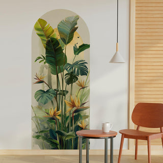 Tropical Arch Wall Mural – Peel & Stick Banana Leaf & Bird of Paradise Wallpaper – Waterproof Self Adhesive Canvas Texture for Bedroom, Living Room & Entryway, 6ft x 2.5ft (VDWS02)