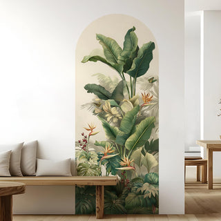 Tropical Arch Wall Mural – Peel & Stick Banana Leaf & Bird of Paradise Wallpaper – Waterproof Self Adhesive Canvas Texture for Bedroom, Living Room & Entryway, 6ft x 2.5ft (VDWS06)