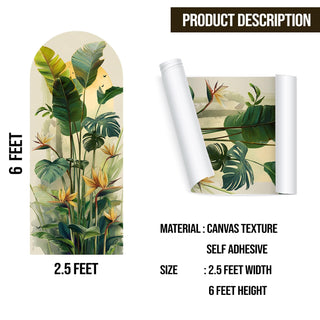 Tropical Arch Wall Mural – Peel & Stick Banana Leaf & Bird of Paradise Wallpaper – Waterproof Self Adhesive Canvas Texture for Bedroom, Living Room & Entryway, 6ft x 2.5ft (VDWS02)