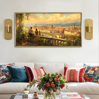 Florence Balcony at Sunset Wall Art, HD Canvas Print, Golden Floater Framed, Ready to Hang, (24 In x 48 In) (EURP-WA-71-A)