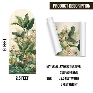 Tropical Arch Wall Mural – Peel & Stick Banana Leaf & Bird of Paradise Wallpaper – Waterproof Self Adhesive Canvas Texture for Bedroom, Living Room & Entryway, 6ft x 2.5ft (VDWS06)