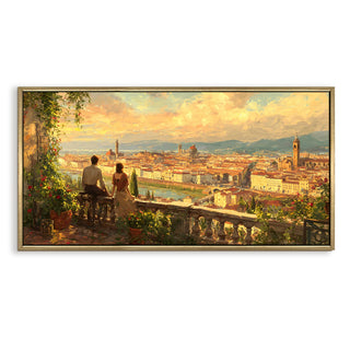 Florence Balcony at Sunset Wall Art, HD Canvas Print, Golden Floater Framed, Ready to Hang, (24 In x 48 In) (EURP-WA-71-A)