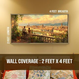 Florence Balcony at Sunset Wall Art, HD Canvas Print, Golden Floater Framed, Ready to Hang, (24 In x 48 In) (EURP-WA-71-A)