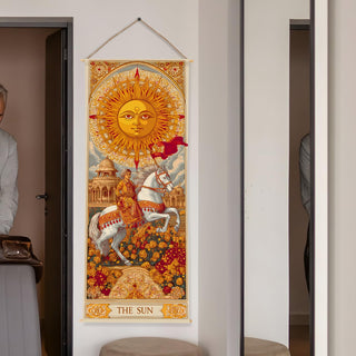 Indian Sun Tarot Wall Hanging Tapestry, Thick fabric, HD Print, Ready to Hang Wall Décor. Size 24 In x 60 In (TAROTTPS03)