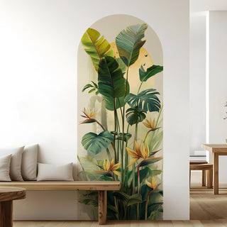 Tropical Arch Wall Mural – Peel & Stick Banana Leaf & Bird of Paradise Wallpaper – Waterproof Self Adhesive Canvas Texture for Bedroom, Living Room & Entryway, 6ft x 2.5ft (VDWS02)