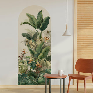 Tropical Arch Wall Mural – Peel & Stick Banana Leaf & Bird of Paradise Wallpaper – Waterproof Self Adhesive Canvas Texture for Bedroom, Living Room & Entryway, 6ft x 2.5ft (VDWS06)
