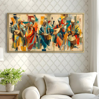 Musicians in Rhythm and Robes Wall Art, HD Canvas Print, Golden Floater Framed, Ready to Hang, (24 In x 48 In) (EURP-WA-43-A)