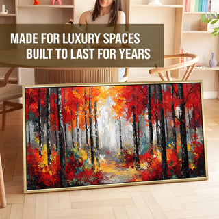 Vibrant Autumn Forest with Bold Brushstrokes Wall Art, HD Canvas Print, Golden Floater Framed, Ready to Hang, (24 In x 48 In) (VNG-WA-13-B)