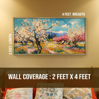 Vibrant Van Gogh-Inspired Bold Nature Wall Art, HD Canvas Print, Golden Floater Framed, Ready to Hang, (24 In x 48 In) (VNG-WA-5-B)