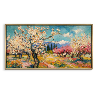 Vibrant Van Gogh-Inspired Bold Nature Wall Art, HD Canvas Print, Golden Floater Framed, Ready to Hang, (24 In x 48 In) (VNG-WA-5-B)