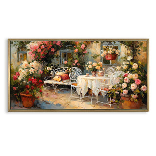 English Tea Garden Wall Art, HD Canvas Print, Golden Floater Framed, Ready to Hang, (24 In x 48 In) (EURP-WA-10-D)