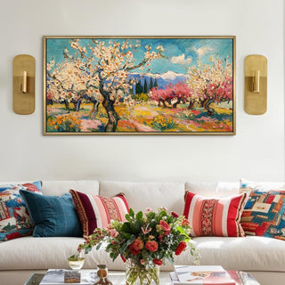 Vibrant Van Gogh-Inspired Bold Nature Wall Art, HD Canvas Print, Golden Floater Framed, Ready to Hang, (24 In x 48 In) (VNG-WA-5-B)