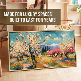 Vibrant Van Gogh-Inspired Bold Nature Wall Art, HD Canvas Print, Golden Floater Framed, Ready to Hang, (24 In x 48 In) (VNG-WA-5-B)