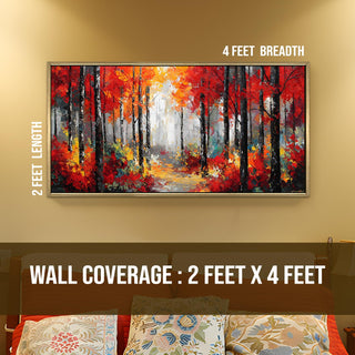 Vibrant Autumn Forest with Bold Brushstrokes Wall Art, HD Canvas Print, Golden Floater Framed, Ready to Hang, (24 In x 48 In) (VNG-WA-13-B)