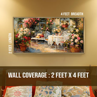 English Tea Garden Wall Art, HD Canvas Print, Golden Floater Framed, Ready to Hang, (24 In x 48 In) (EURP-WA-10-D)