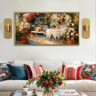 English Tea Garden Wall Art, HD Canvas Print, Golden Floater Framed, Ready to Hang, (24 In x 48 In) (EURP-WA-10-D)