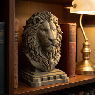 Regal Lion head headphone stand in matte khaki