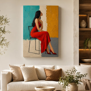 Lady in Red Wall Art | Premium Feminine Decor | HD Canvas Print, Ready to Hang. (MOWA86)