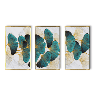 Luxury Birds and Ginkgo Leaf's Canvas Painting Framed For Living Room 