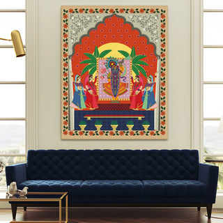 Shreenathji Pichwai Wall Art | HD Canvas Print | Ready to Hang | Wall Art for Temple, living room, Hallway | Size: 36 inch X 48 inch (SHNAWA06)
