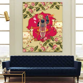 Shreenathji Pichwai Wall Art | HD Canvas Print | Ready to Hang | Wall Art for Temple, living room, Hallway | Size: 36 inch X 48 inch (SHNAWA05)