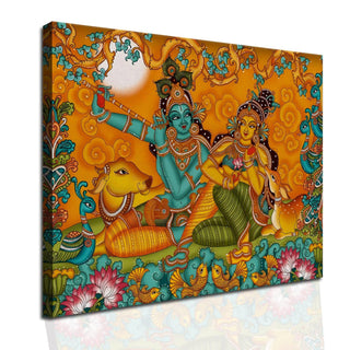 Indian Ethnic Kerala Mural Canvas Painting For Home and Office Wall Decoration