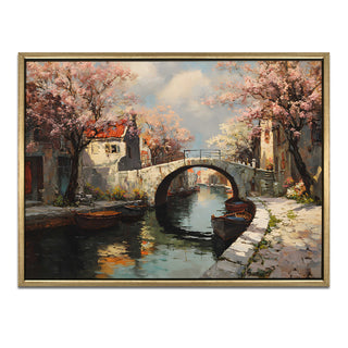 European Cityscape Wall Art, HD Canvas Print, Golden Floater Framed, Ready to Hang, (36 In x 48 In) (EURO-WA-69)