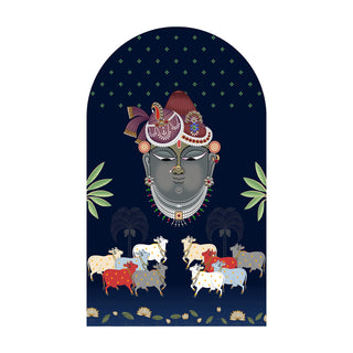Pichwai Cow Temple Background Arch Wall Mural – Peel & Stick Cow Wallpaper – Waterproof Self Adhesive Vinyl Sticker for Living Room, Entryway – Size: 5ft x 3ft (PDAWALL05)