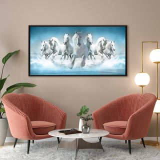 Seven Running Horses Vastu Canvas Paintings Framed For Living Room Wall Decoration (VAWA05) - Khirki.in 