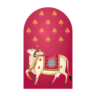 Pichwai Cow Temple Background Arch Wall Mural – Peel & Stick Cow Wallpaper – Waterproof Self Adhesive Vinyl Sticker for Living Room, Entryway – Size: 5ft x 3ft (PDAWALL04)