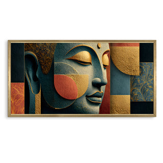 Abstract Buddha Face Wall Art, HD Canvas Print, Golden Box Framed, Ready to Hang, (24 In x 48 In) (BUDDHA-WA-23)