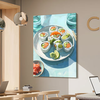 Sushi – Food Painting for Kitchen, Restaurant, Café, or Sushi Bar Wall Art, HD Canvas Print, Framed, Ready to Hang. (KITWA015)