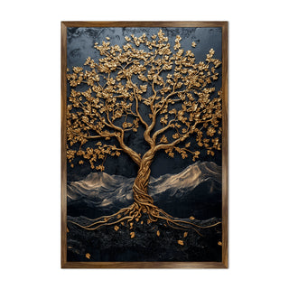 Abstract Golden Lucky Wish tree, HD Canvas Print, Framed, Ready to Hang. (20 In x 30 In) (VAWA009)