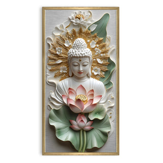 Golden Aura Buddha Portrait Wall Art, HD Canvas Print, Golden Box Framed, Ready to Hang, (48 In x 24 In) (BUDDHA-WA-26)