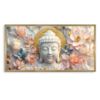 Divine Buddha Spiritual Wall Art, HD Canvas Print, Golden Box Framed, Ready to Hang, (24 In x 48 In) (BUDDHA-WA-08)