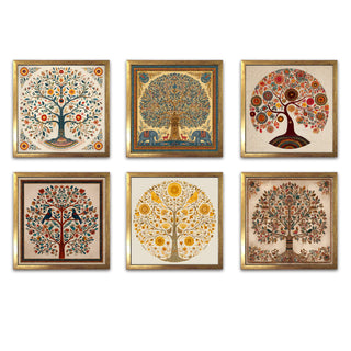 Ethnic Wall Art Set of 6 | HD Canvas Print | Ready to Hang | Golden Box Frame Panels for Home & Office Décor | Each Frame Size: 14X14 INCH (ETHF10)