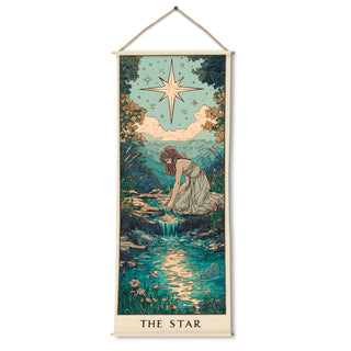 The Star Tarot Tapestry – Spiritual Art Wall Hanging, Thick fabric, HD Print, Ready to Hang Wall Décor. Size 24 In x 60 In. (TAROTTPS12)