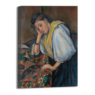 Young Italian Woman at a Table – Paul Cézanne Painting | HD Canvas Print | Ready to Hang | Wall Art for Bedroom, living room, Hallway (PCWA03)