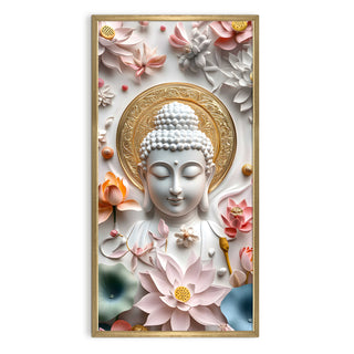 Golden Aura Buddha Portrait Wall Art, HD Canvas Print, Golden Box Framed, Ready to Hang, (48 In x 24 In) (BUDDHA-WA-29)