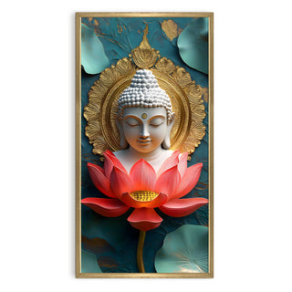 Buddha Portrait with Lotus Wall Art, HD Canvas Print, Golden Box Framed, Ready to Hang, (48 In x 24 In) (BUDDHA-WA-27)