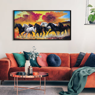 Seven Horses Vastu Canvas Paintings Framed For Living Room Wall Decoration (VAWA01)