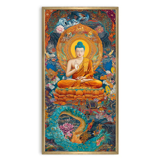 Colorful Spiritual Buddha Meditation Wall Art, HD Canvas Print, Golden Box Framed, Ready to Hang, (48 In x 24 In) (BUDDHA-WA-43)